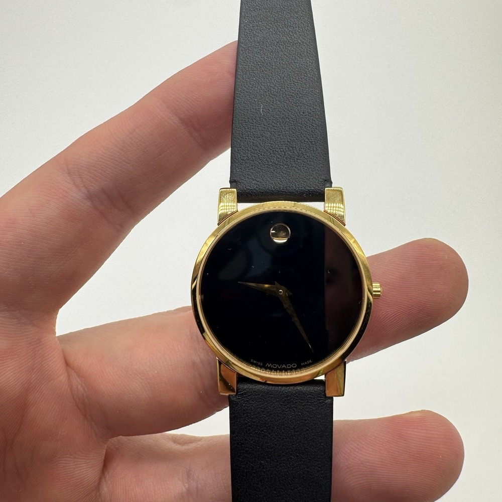 Movado Museum Classic Women's Watch Black Dial Gold Leather Band - Picture 2 of 4